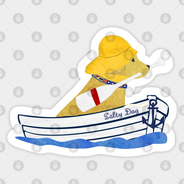 Nautical Preppy Golden Retriever Aboard The Salty Dog Sticker by emrdesigns